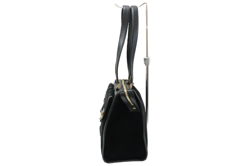 Salvatore Ferragamo Black Leather Shoulder Bag Gancini Suede Black